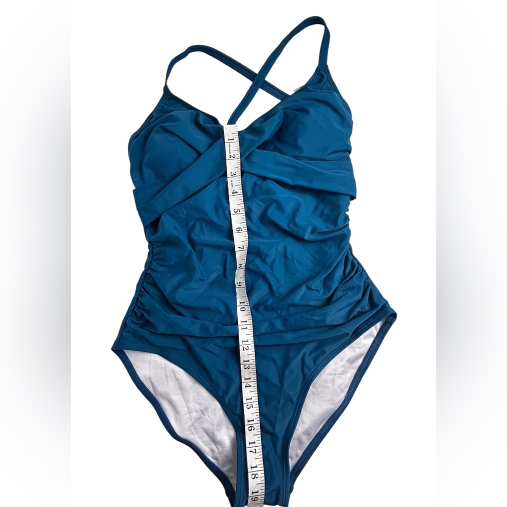 NWT B2prity One Piece Swimsuit M – Peacock Blue Tummy Control V Neck Tie Back - Picture 5 of 14